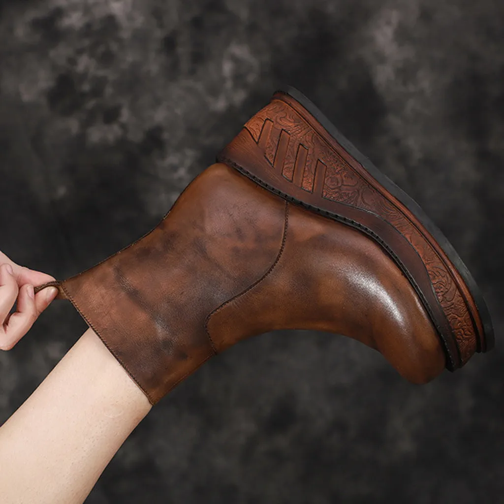 Autumn Winter Leather Wedge Women's Retro Boots