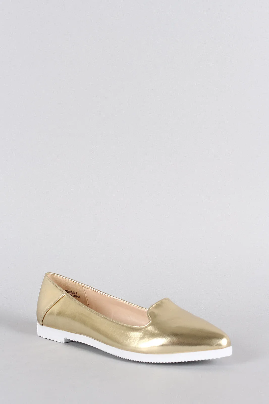 Bamboo Metallic Pointy Toe Slip On Loafer Flat