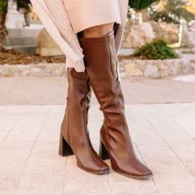 Boulevard Street Round Toe Chunky Heel Knee Hi Boots