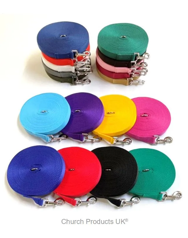 Dog Training Lead 25mm Heavy Webbing 5ft - 30ft Long Line Tracking Recall In 20 Colours