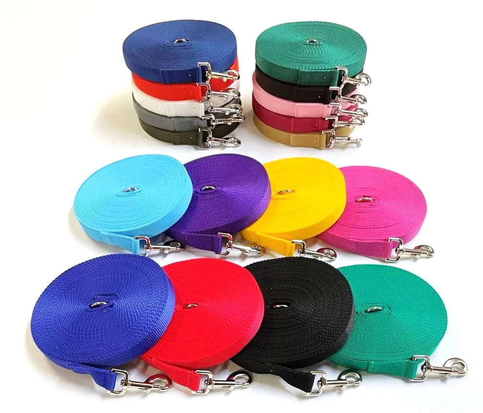 Dog Training Lead 25mm Heavy Webbing 5ft - 30ft Long Line Tracking Recall In 20 Colours