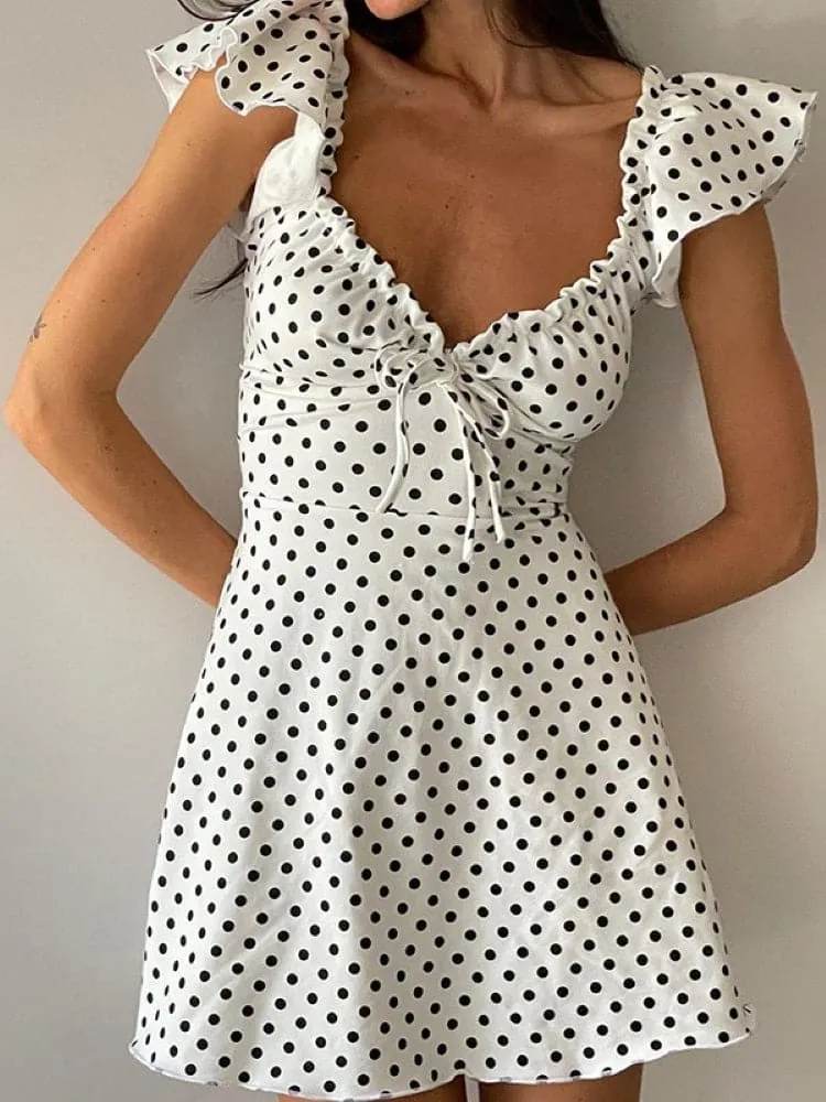 DressBetty - Women Dress Stylish Polka Dot Ruffles  Mini Dress