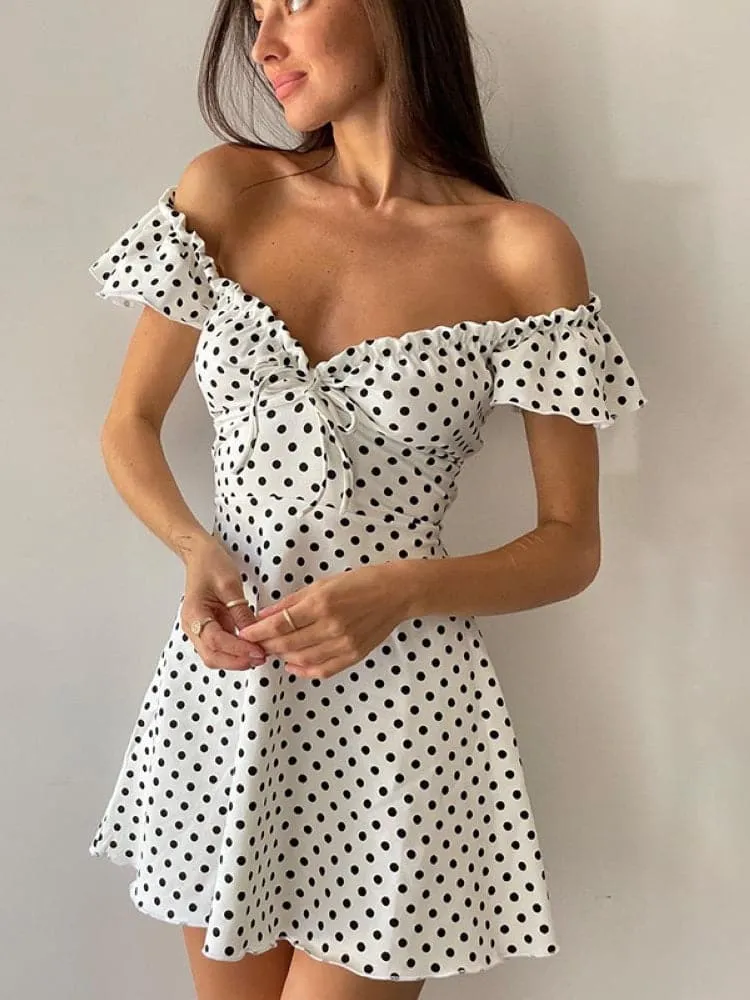 DressBetty - Women Dress Stylish Polka Dot Ruffles  Mini Dress