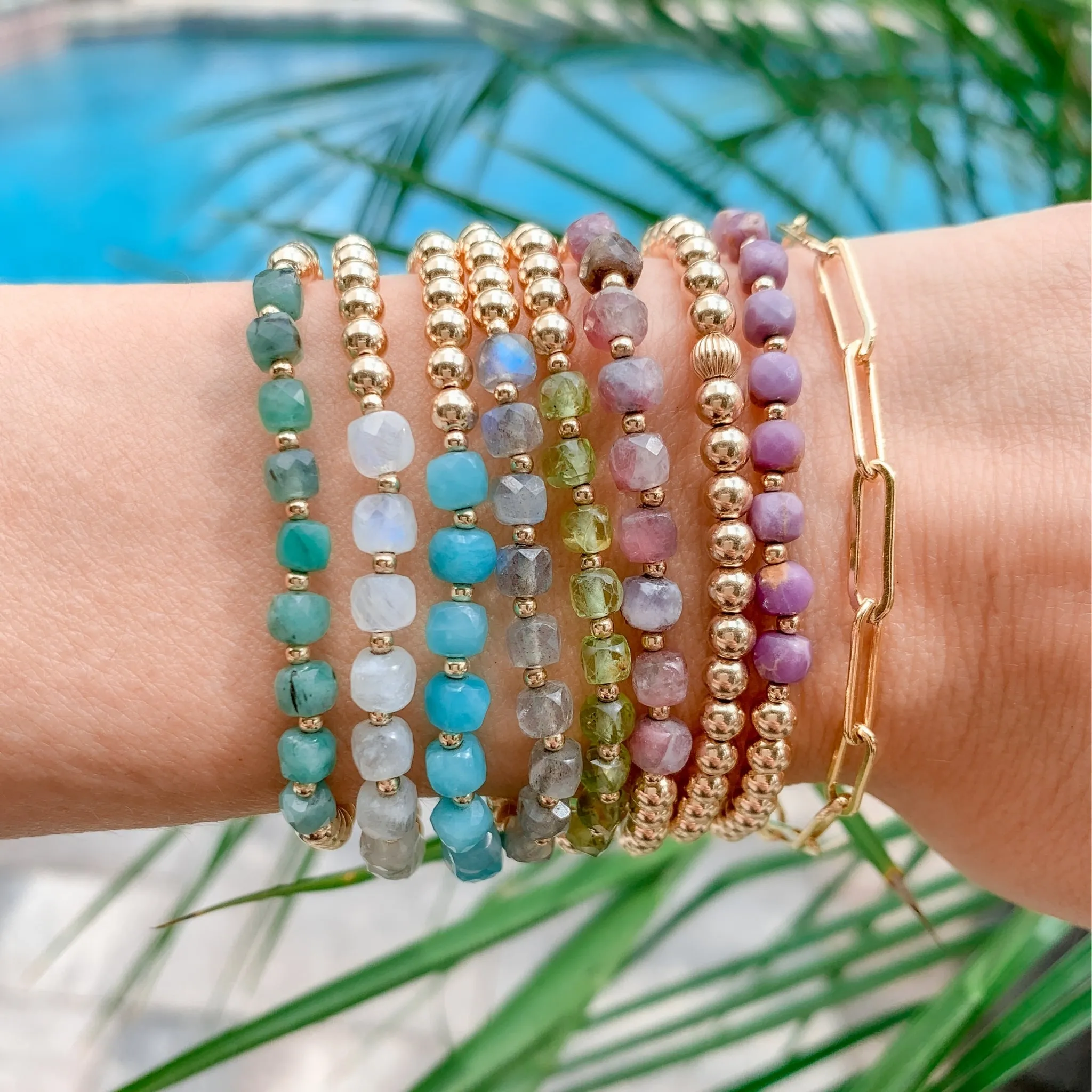 Gold Beaded Bracelet | Emerald