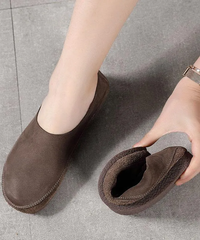 Grey Flat Shoes Cowhide Leather Boutique Shoes For Women