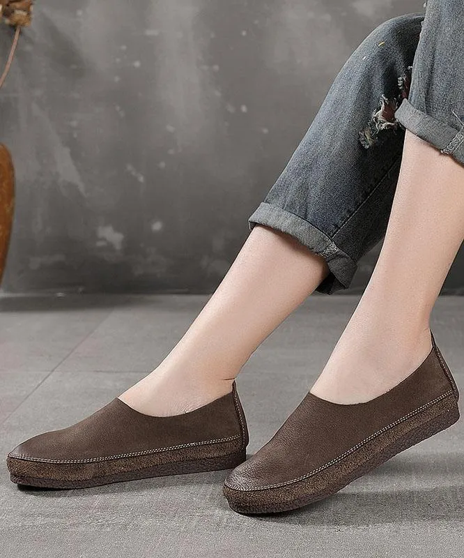 Grey Flat Shoes Cowhide Leather Boutique Shoes For Women