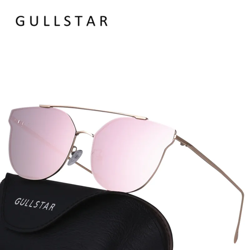 GULLSTAR Cat Eye Sunglasses Women Classic Brand Designer Fashion Rose Gold Frame Sun Glasses For Women Flat Mirror Oculos De Sol