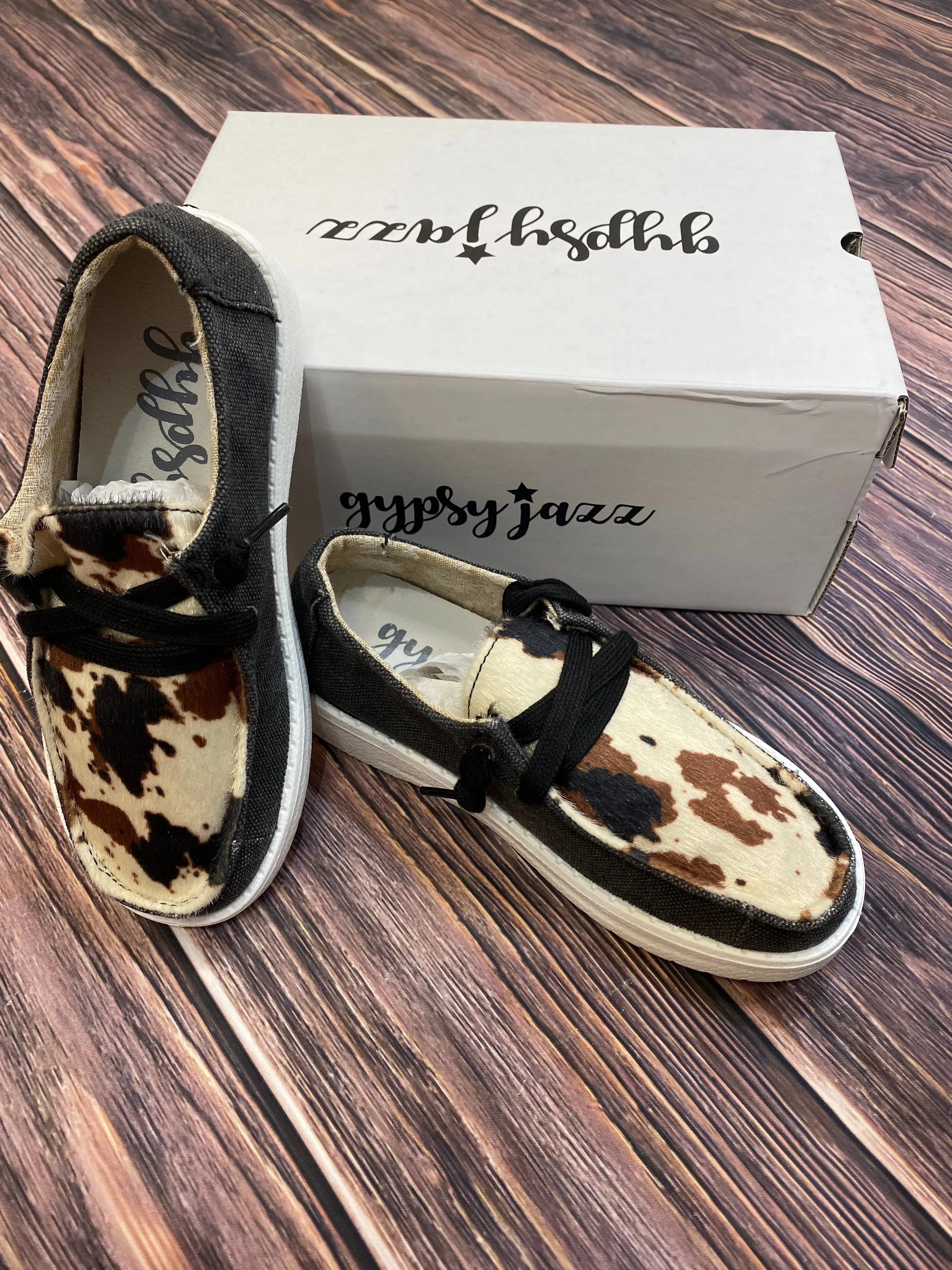 Gypsy Jazz Kid's "Lil Mooma" Black Cow Slip-on Shoes