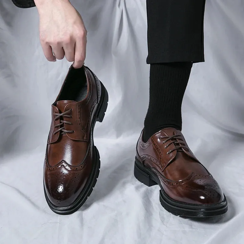 Hnzxzm Brogue Formal Shoes Men Dress Leather Shoes Fashion Men Flats Shoes Genuine Retro Pointed Toe Oxford Male Footwear