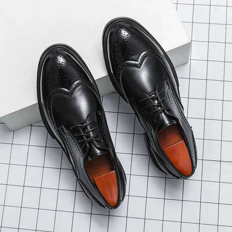 Hnzxzm Brogue Formal Shoes Men Dress Leather Shoes Fashion Men Flats Shoes Genuine Retro Pointed Toe Oxford Male Footwear