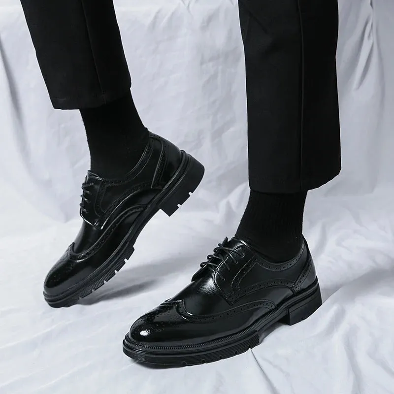 Hnzxzm Brogue Formal Shoes Men Dress Leather Shoes Fashion Men Flats Shoes Genuine Retro Pointed Toe Oxford Male Footwear