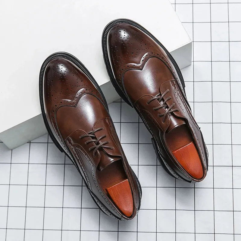 Hnzxzm Brogue Formal Shoes Men Dress Leather Shoes Fashion Men Flats Shoes Genuine Retro Pointed Toe Oxford Male Footwear