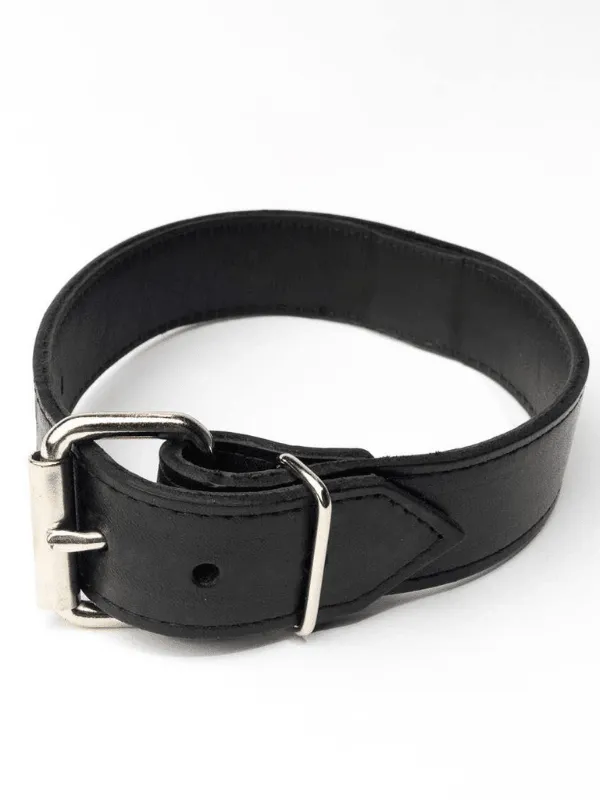 LEATHER COLLAR 1.25" WIDE (BLACK)