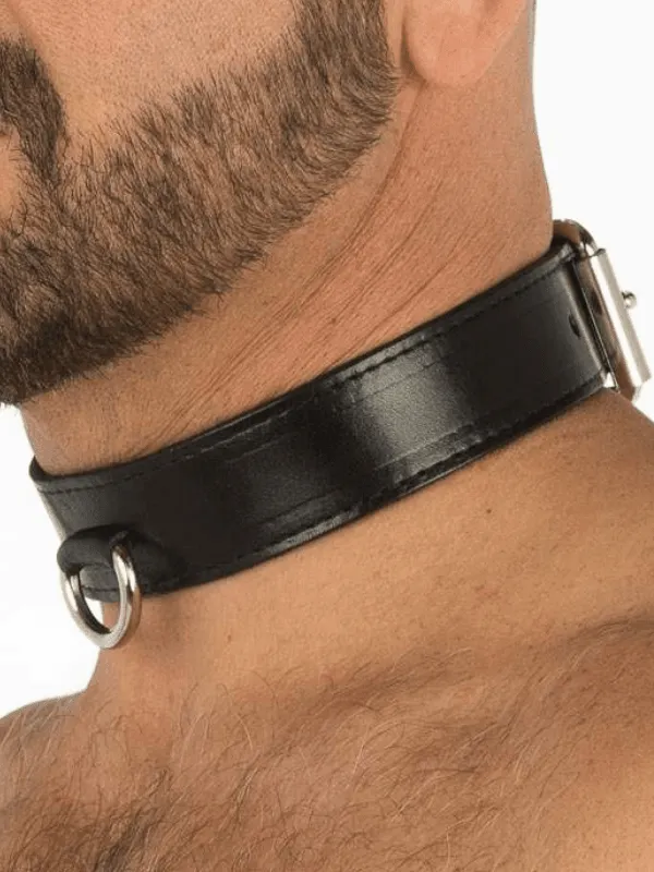 LEATHER COLLAR 1.25" WIDE (BLACK)