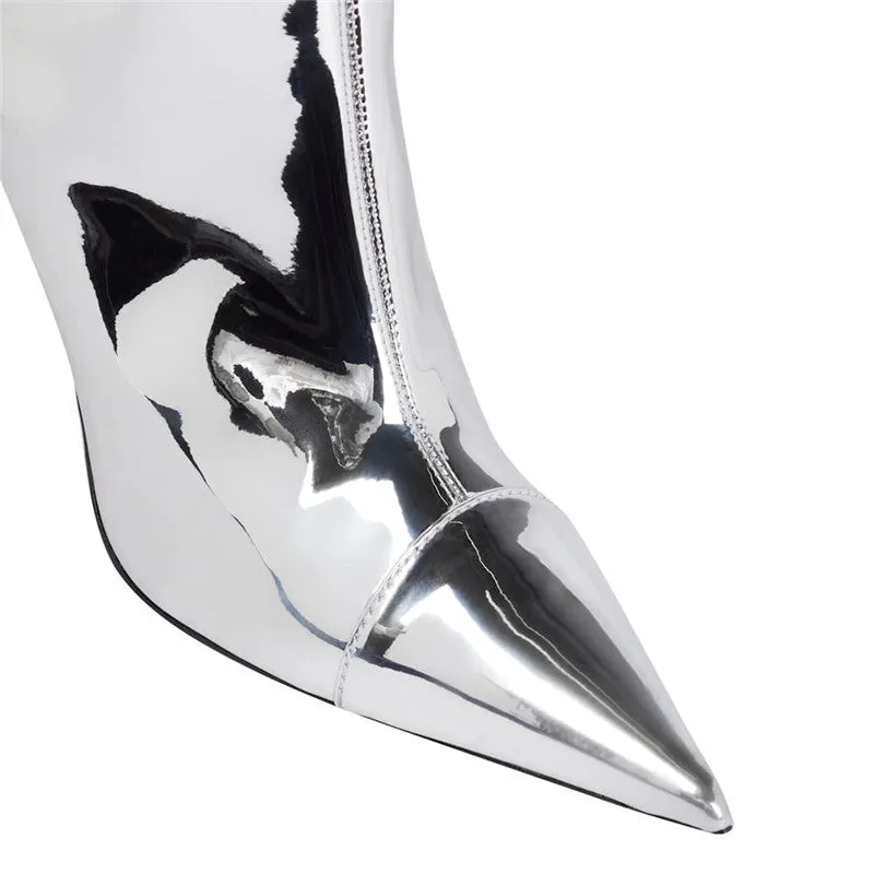 Metallic Mirror Leather Pointed High Heels Shoes