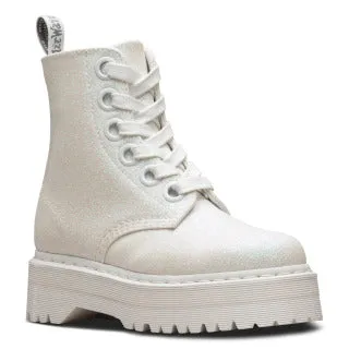 Molly White Glitter Platform Boots