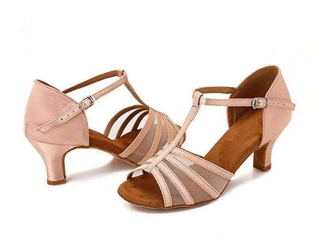 Nude Satin Ballroom Dance Shoes Salsa Latin Bachata Dancing Heels