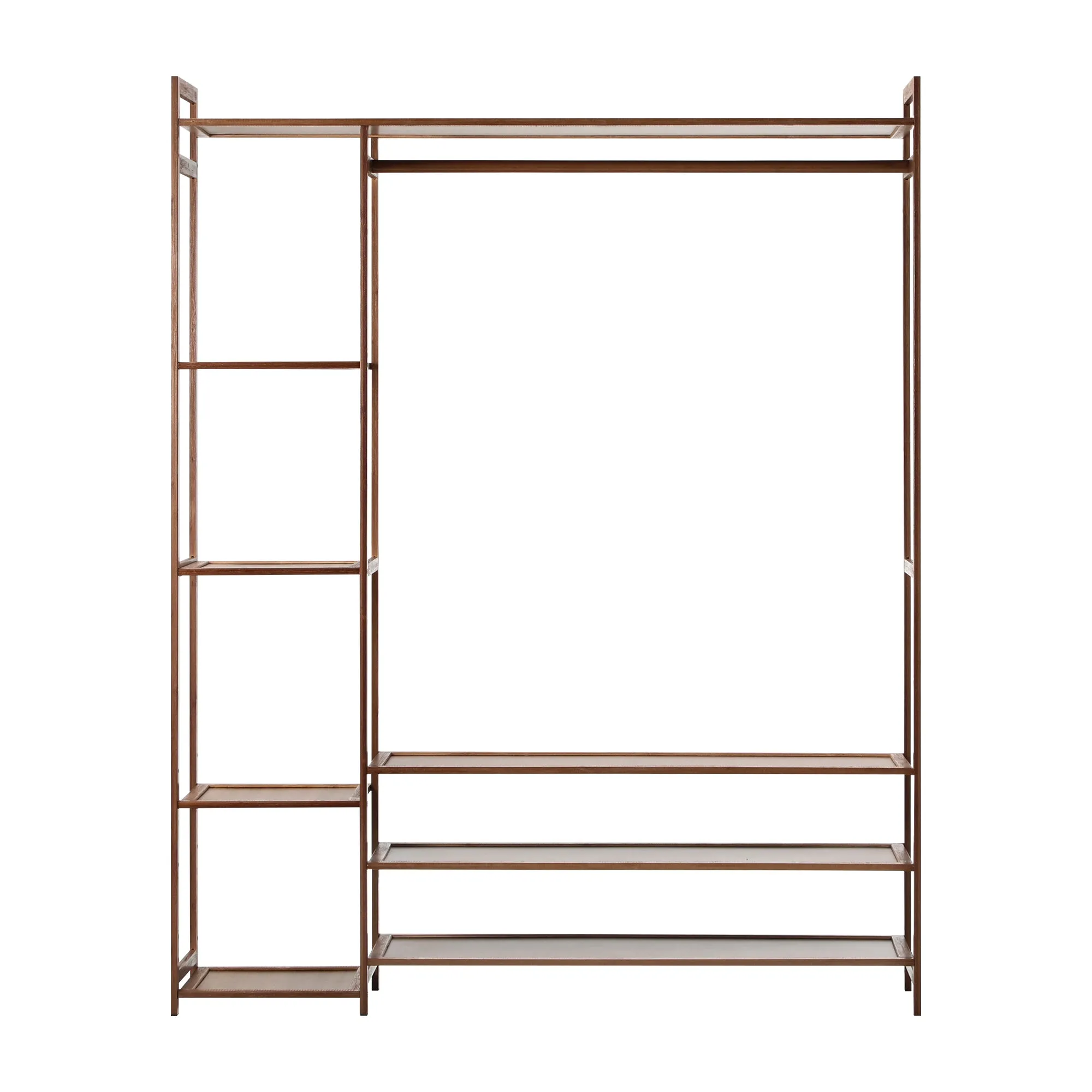 Oikiture Clothes Rack Open Wardrobe Garment Coat Hanging Rail Bamboo 8 Shelves