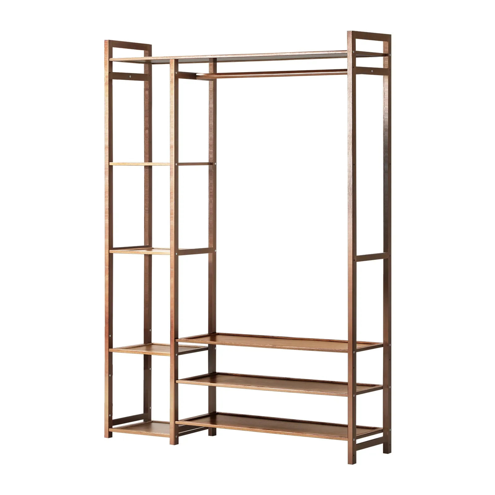 Oikiture Clothes Rack Open Wardrobe Garment Coat Hanging Rail Bamboo 8 Shelves