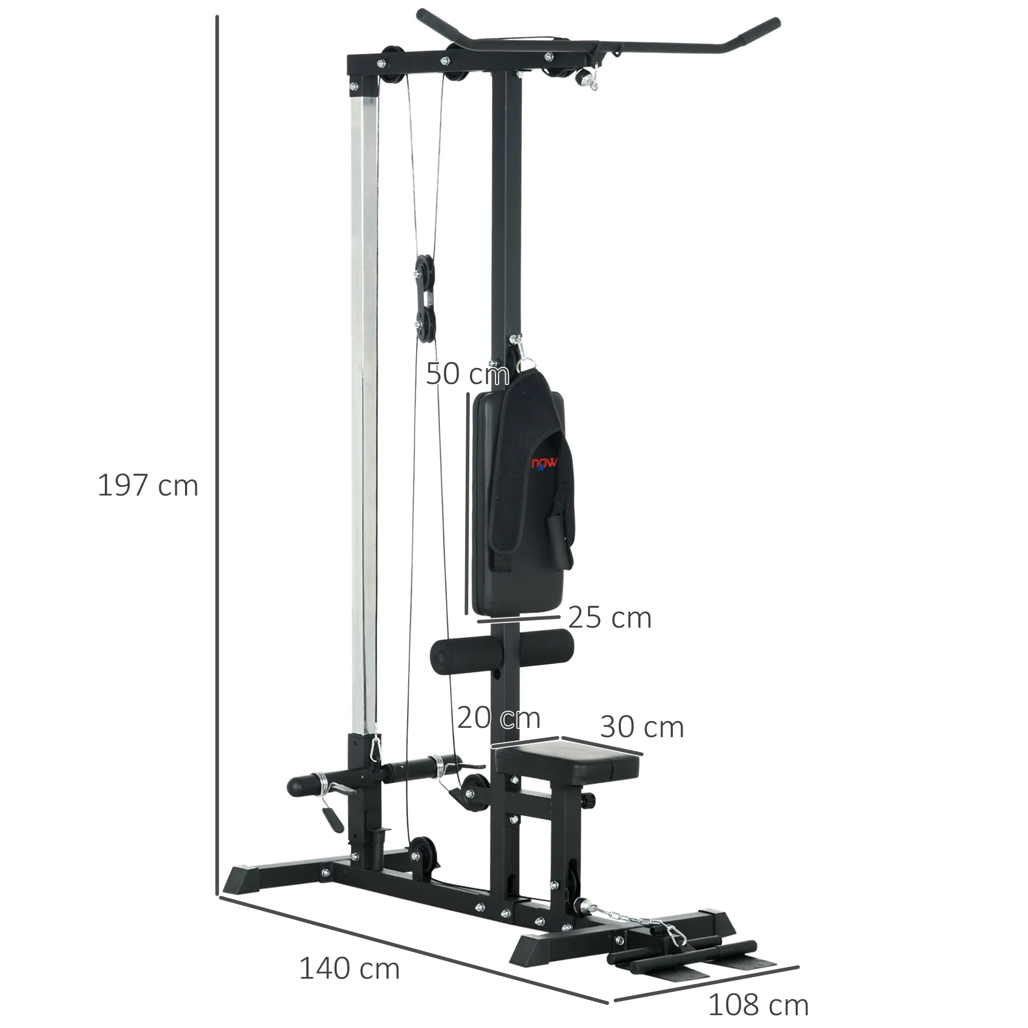 Pull Up Station Power Cage with Adjustable Seat, Home Gym - Black