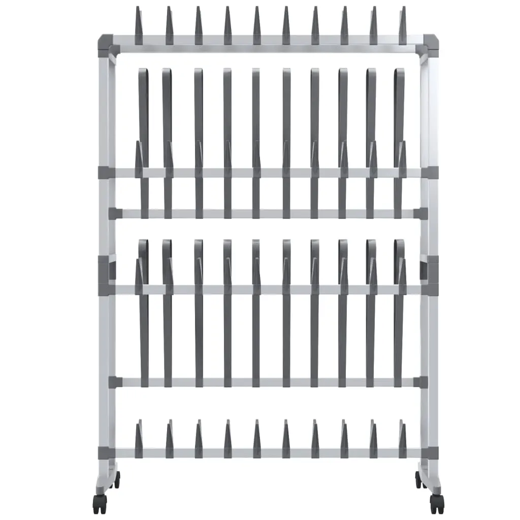 Shoe Rack with Wheels Silver 89x27x120 cm