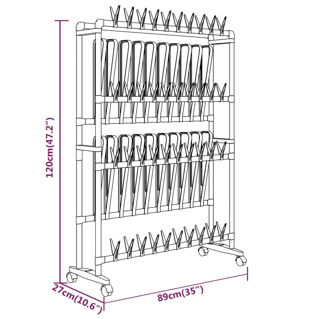 Shoe Rack with Wheels Silver 89x27x120 cm