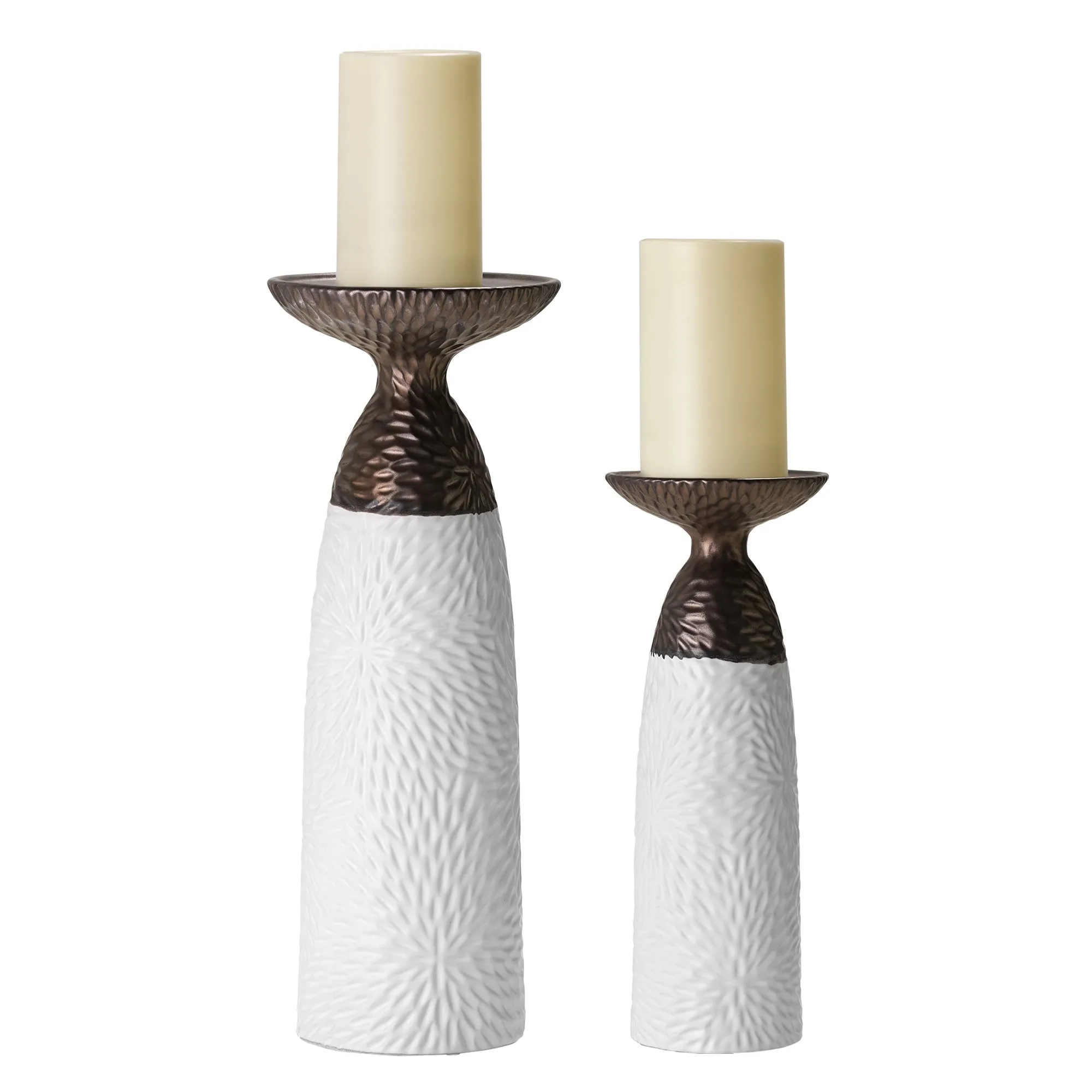 Twin Crucibles 2-Piece Table Top Candle Holder Set in White