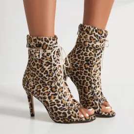 Women's 7cm/9cm Heel Rubber Sole Leopard Print  Leatherette Jazz Shoes Lace-up Dance Heels Boots